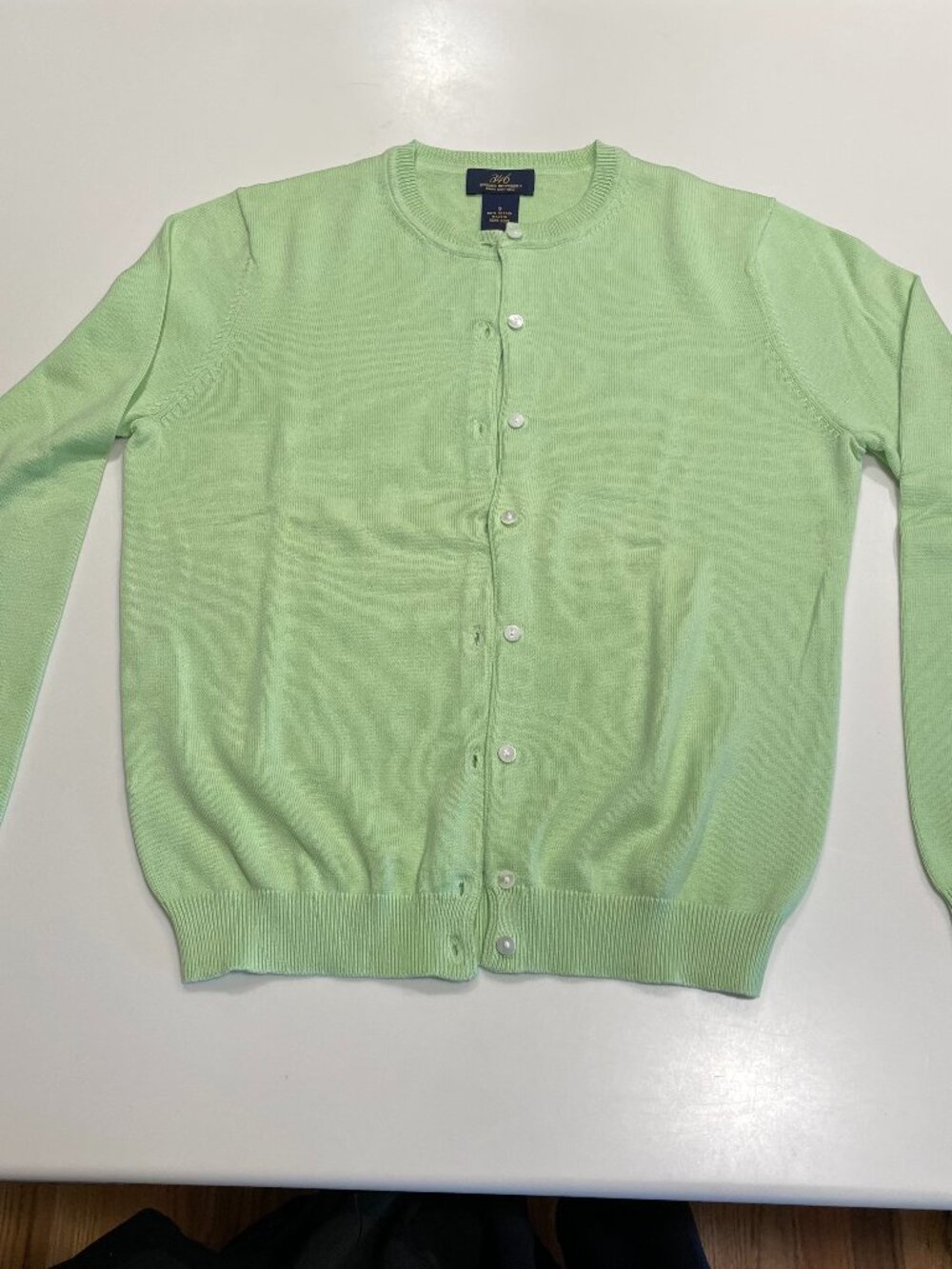 Brooks Brothers 346 Light Green Crewneck Cardigan - 100% Pima Cotton - Women's S